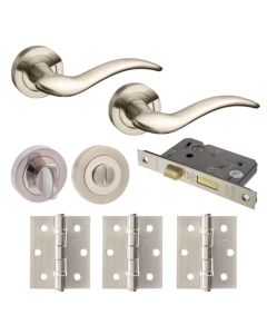 Barcelona Door Lever Round Privacy / WC - Satin Nickel Pack