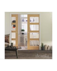 Double Pocket Door Kit with Oak Doorjamb and Handles