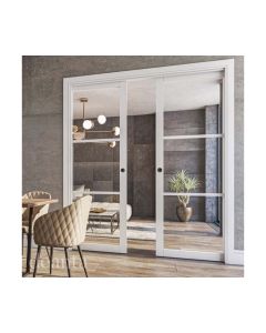 Double Pocket Door Kit with White Doorjamb and Handles