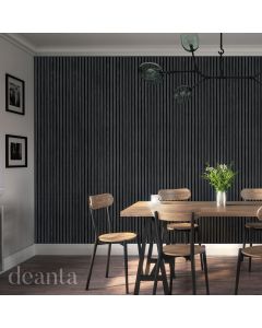 Immerse Acoustic Panelling Dark Grey Ash wall panels in a dining room environment