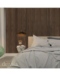 Acoustic Wall Panelling Walnut Plus in a bedroom enviorment 