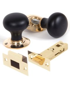 Bun Mortice /Rim Knob Set - Ebony And Polished Brass Pack