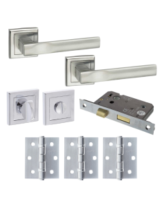 Kansas Door Lever Square Privacy / WC - Satin Chrome Pack