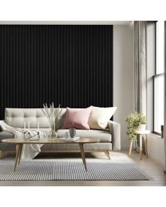 JB Kind Black Laminate Acoustic Wall Panel in a sitting room