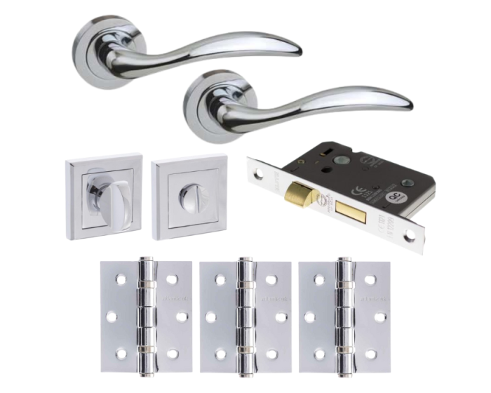 Ancon Door Lever Square Privacy / WC - Polished Chrome Pack