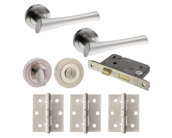 Corsica Door Lever Round Privacy / WC - Satin Nickel Pack