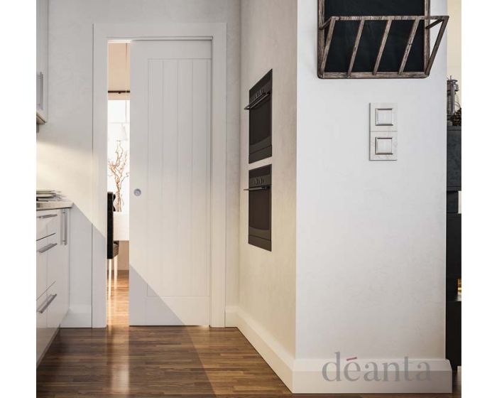 Single Pocket Door Kit with White Doorjamb and Handles