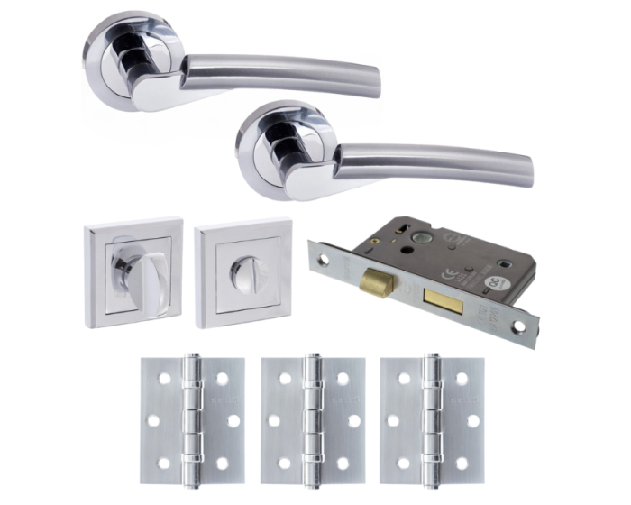 Florida Door Lever Square Privacy / WC -  Satin Chrome / Polished Chrome Pack