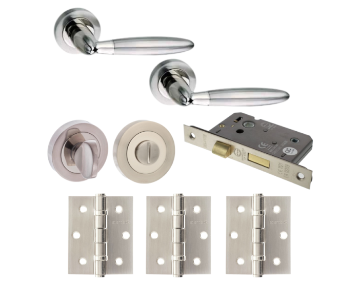 Gibraltar Door Lever Round Privacy / WC - Polished Nickel / Satin Nickel Pack