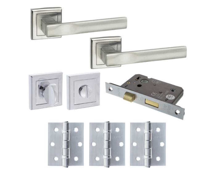 Kansas Door Lever Square Privacy / WC - Satin Chrome Pack