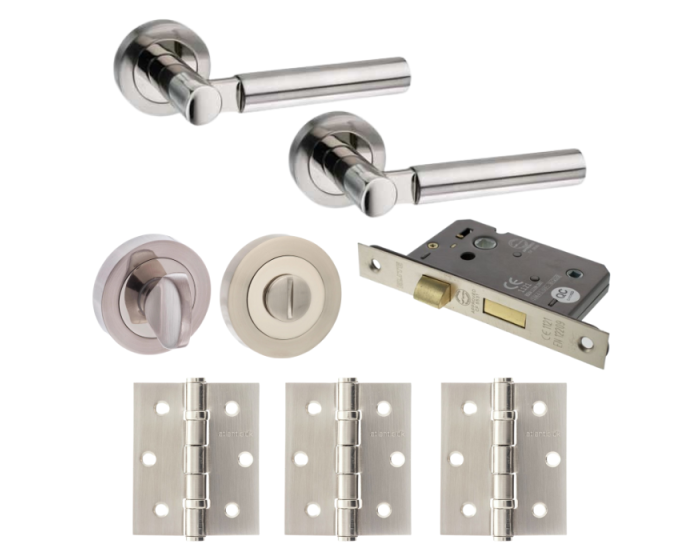 Palermo Door Lever Round Privacy / WC - Satin Nicklel / Polished Nickel Pack