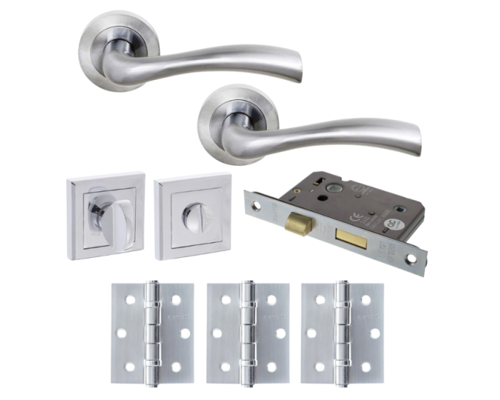 Texas Door Lever Round Privacy / WC - Satin Chrome Pack
