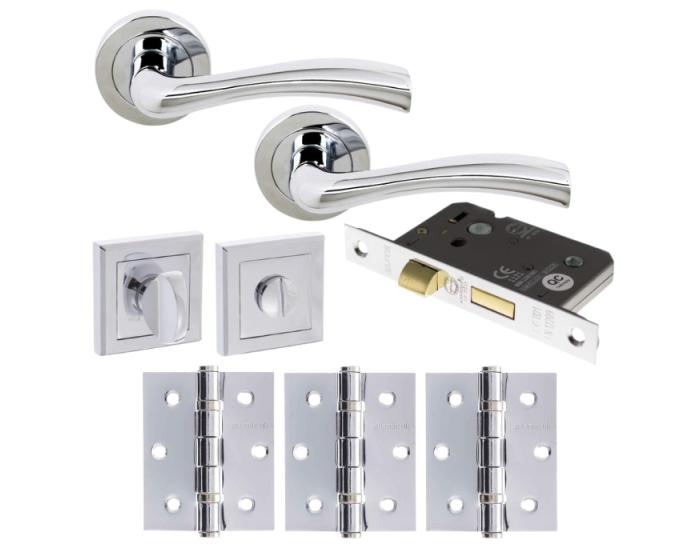 Texas Lever On Round Rose Round Privacy / WC - Polished Chrome Pack