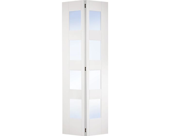 Shaker 4 Panel Glazed White Primed Bi-Fold Door